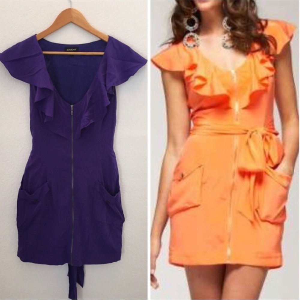 BEBE ZIP SILKY RUFFLE DRESS - Picture 2 of 8